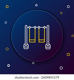 Line Double swing for kids summer games on playground icon isolated on blue background. Outdoor entertainment equipment. Colorful outline concept. Vector