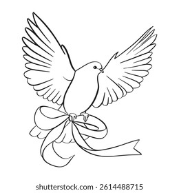 Line dove with a ribbon vector.