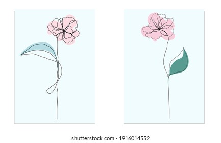 Line Draft Flower, Abstract Minimal Art Flower,  Minimalist Line Pattern Rose Flower