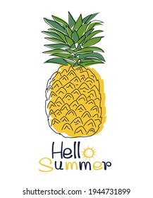 Line draft pineapple, Abstract minimal art Summer pineapple, minimalist line pineapple,hello summer pineapple