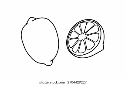 Line draw Drawing of lemon fruit coloring page for kids and kindergarten