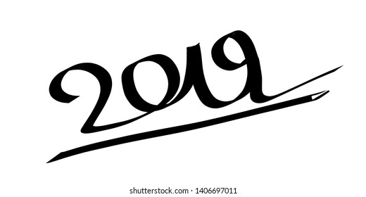 Line draw isolated on white background.
Happy new year 2019. Year of pig.