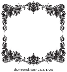 Line draw square  flower border vintage design