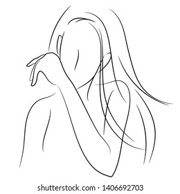 Line draw vector portrait long hair girl