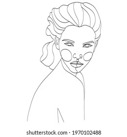 Line Drawing. Abstract face by one line drawing. Modern continuous line art. Women line art. Beauty salon logo. Coloring book.
