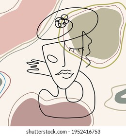 dibujo de línea de la cara abstracta. Cubismo, surrealismo, arte contemporáneo. Elementos modernos y de moda aislados de fondo blanco. Ilustración vectorial por mano de las mujeres