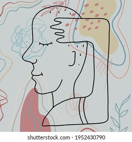 dibujo de línea de la cara abstracta. Cubismo, surrealismo, arte contemporáneo. Elementos modernos y de moda aislados de fondo blanco. Ilustración vectorial dibujada por mano de un hombre