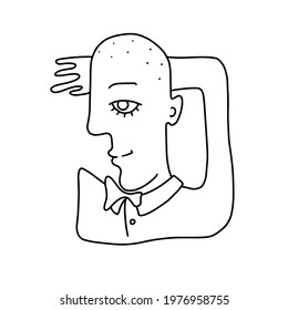line drawing abstract face. Cubism, surrealism, contemporary art. Modern trendy elements isolated on white background. Hand drawn vector illustration of a man