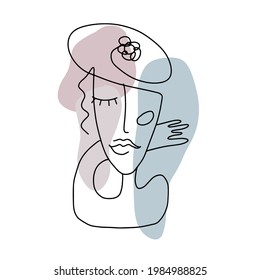 line drawing abstract face. Cubism, surrealism, contemporary art. Modern trendy elements isolated on white background. Hand drawn vector illustration of women