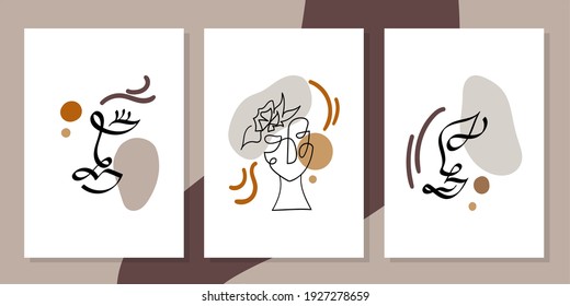 line drawing abstract faces. Modern continuous line art. Vector EPS10.