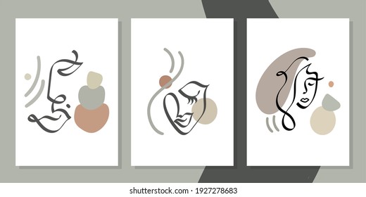 line drawing abstract faces. Modern continuous line art. Vector EPS10.