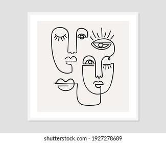 line drawing abstract faces. Modern continuous line art. Vector EPS10.