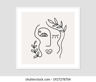 line drawing abstract faces. Modern continuous line art. Vector EPS10.