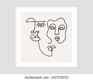 line drawing abstract faces. Modern continuous line art. Vector EPS10.