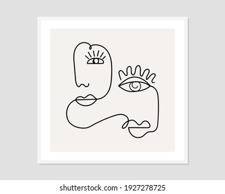 line drawing abstract faces. Modern continuous line art. Vector EPS10.