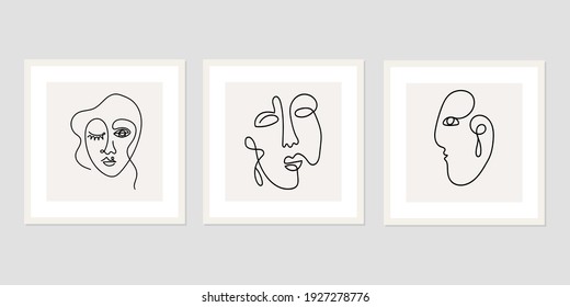line drawing abstract faces. Modern continuous line art. Vector EPS10.