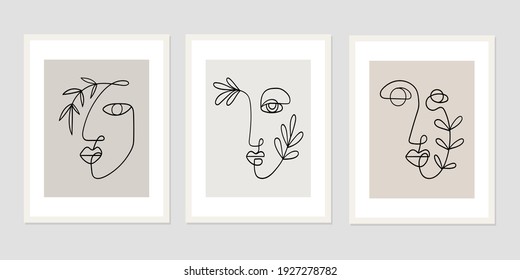 line drawing abstract faces. Modern continuous line art. Vector EPS10.
