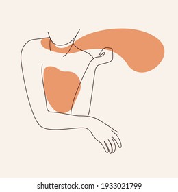 Line Drawing Abstract Female Body in Color. Contemporary Modern Flat Vector Illustration. Continuous Line Art of Female. Minimalist Contour. Poster, Wall Art, Tote Bag, Mobile Case. 