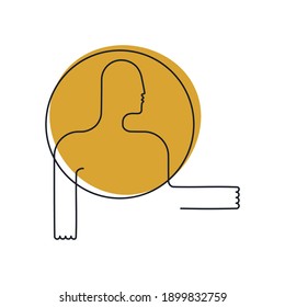 Dibujo de líneas Resumen humano sobre fondo colorido en círculo. Ilustración Moderna Moderna De Vector Plano. Contexto de línea continua. Afiche, arte en la pared, bolsa de tote, estuche móvil. 