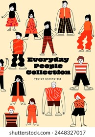 Line drawing abstract people and characters made from shapes and lines collage style. Vector illustration