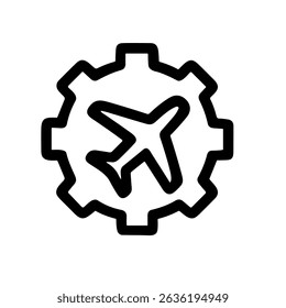 Line Drawing Airplane Inside Gear Cogwheel Manufacturing Engineering Process Icon