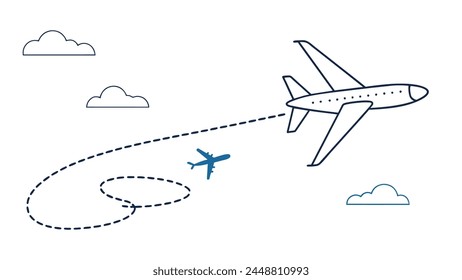 dibujo lineal de la trayectoria del avión en Vector blanco 