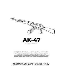 Line Drawing Of AK-47 Firearms. AK-47 Line Art .world Army Gun Continuous Line