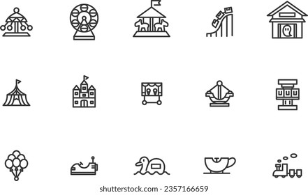 Line drawing amusement park simple illustration icon set