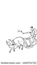 Line drawing of ancient agricultural production