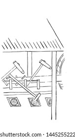 Line drawing of ancient Chinese agricultural production scene
