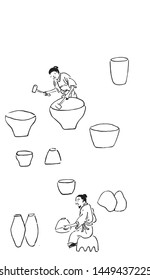 
Line drawing of ancient Chinese ceramics