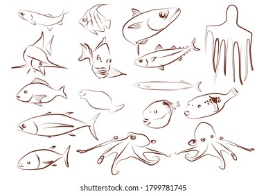 Dibujo de línea de una criatura acuática como un pez.