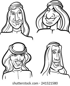 line drawing of arab men smiling faces