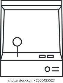 Line drawing of an arcade machine with a joystick and buttons.