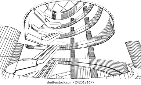 line drawing of the area of the department store hall,3d rendering