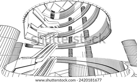 line drawing of the area of the department store hall,3d rendering
