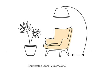 line drawing of armchair and lamp. Interior apartment Doodle