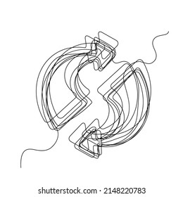 Line drawing arrow. Single draw direction icon, line art way pointer, continuous monoline drawing, one outline lineart arrow logo, linear vector illustration