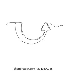 Line drawing arrow. Single draw direction icon, line art way pointer, continuous monoline drawing, one outline lineart arrow logo, linear vector illustration