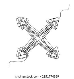 Line drawing arrow. Single draw direction icon, line art way pointer, continuous monoline drawing, one outline lineart arrow logo, linear vector illustration