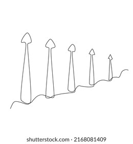 Flecha de dibujo de línea. Icono de dirección de dibujo único, puntero de vía de línea, dibujo de monolina continua, logotipo de flecha de línea de contorno, ilustración de vector lineal