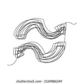 Line drawing arrow. Single draw direction icon, line art way pointer, continuous monoline drawing, one outline lineart arrow logo, linear vector illustration