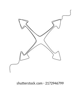 Line drawing arrow. Single draw direction icon, line art way pointer, continuous monoline drawing, one outline lineart arrow logo, linear vector illustration