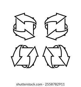 Line drawing of a arrows pointing. two curved arrows pointing in different directions. Symbol letter n inside. Vector illustration