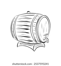 Line drawing. Art line beer brewing barrel. Vector