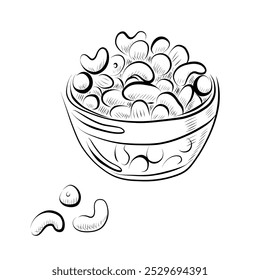 Line drawing. Art line bowl with nuts. Vector minimalistic design