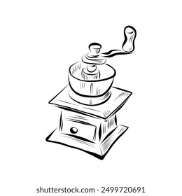 Line drawing. Line art coffee grinder. Vector