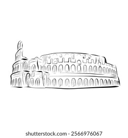 Line drawing. line art colosseum rome italy hand drawn. vector