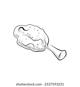 Line drawing. Art line fried chicken leg. V