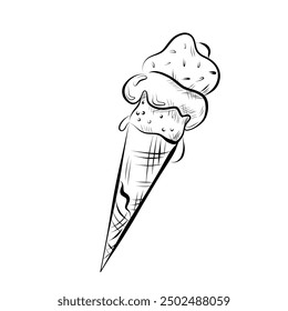 Line drawing. Line art ice cream cone. Vector minimalist design.